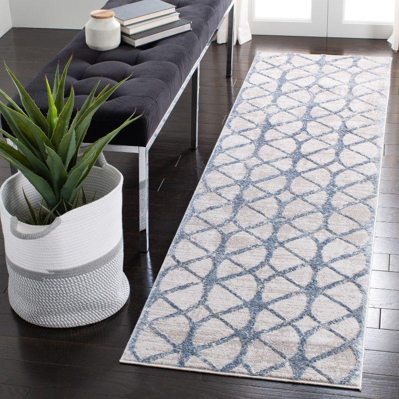 Hand-Knotted Grey/Blue Synthetic Easy-Care Area Rug