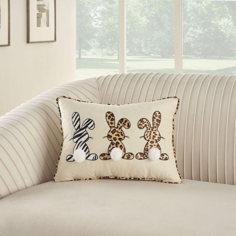 Mina Victory Holiday Applique Bunnies 14" x 20" Beige Throw Pillow