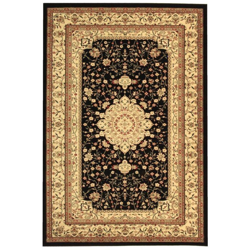 Black and Ivory Synthetic Safavid Style Circular Area Rug