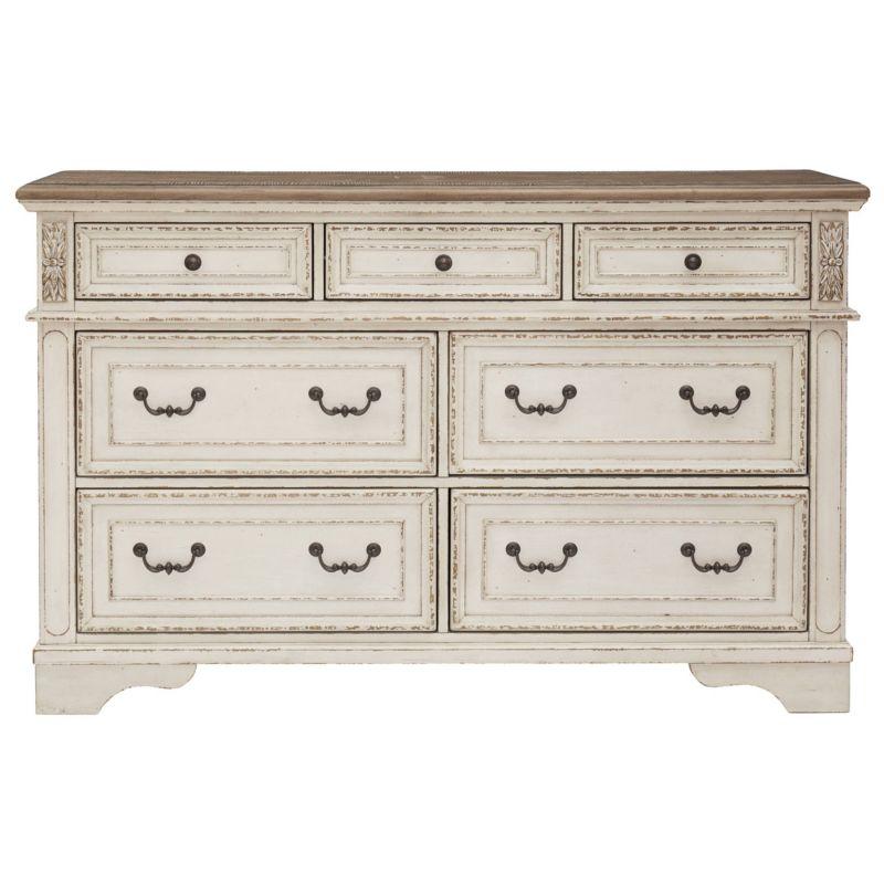 Vintage Charm Brown & Distressed White 7-Drawer Double Dresser