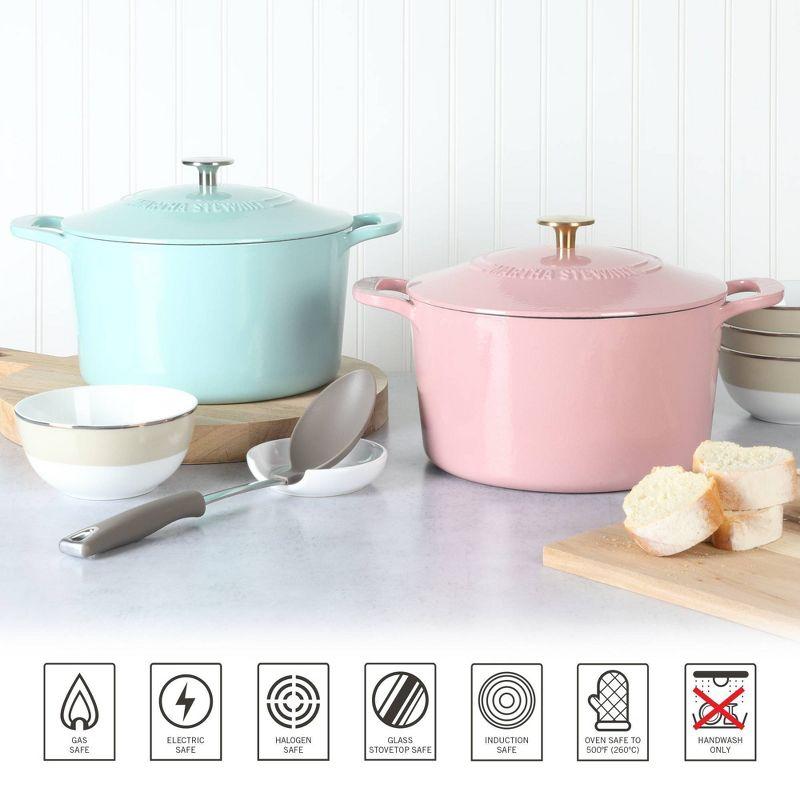Martha Stewart Gatwick 7qt Enamel Cast Iron Dutch Oven Blue: 7 Quart Pot, Oven-Safe, Smooth Surface Compatible