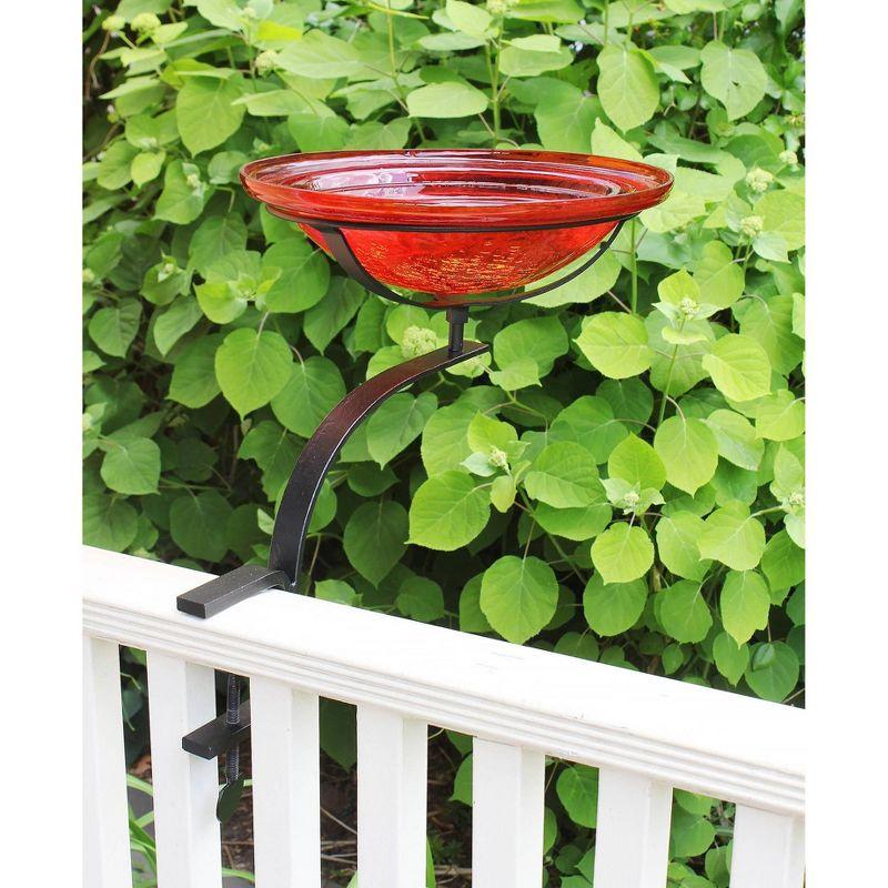 Achla Designs 13.75" x 12.5" x 18.5" Reflective Crackle Glass Birdbath Bowl with Rail Mount Bracket Red