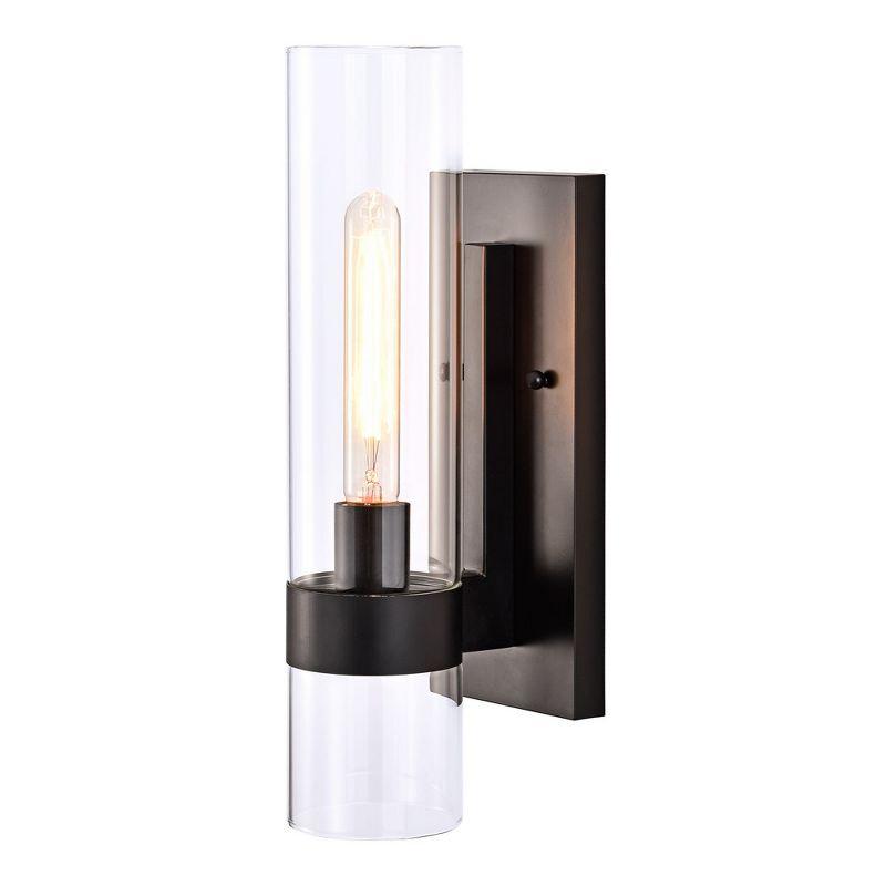C Cattleya 1 Light Black Wall Sconce, Cylinder Glass Shade