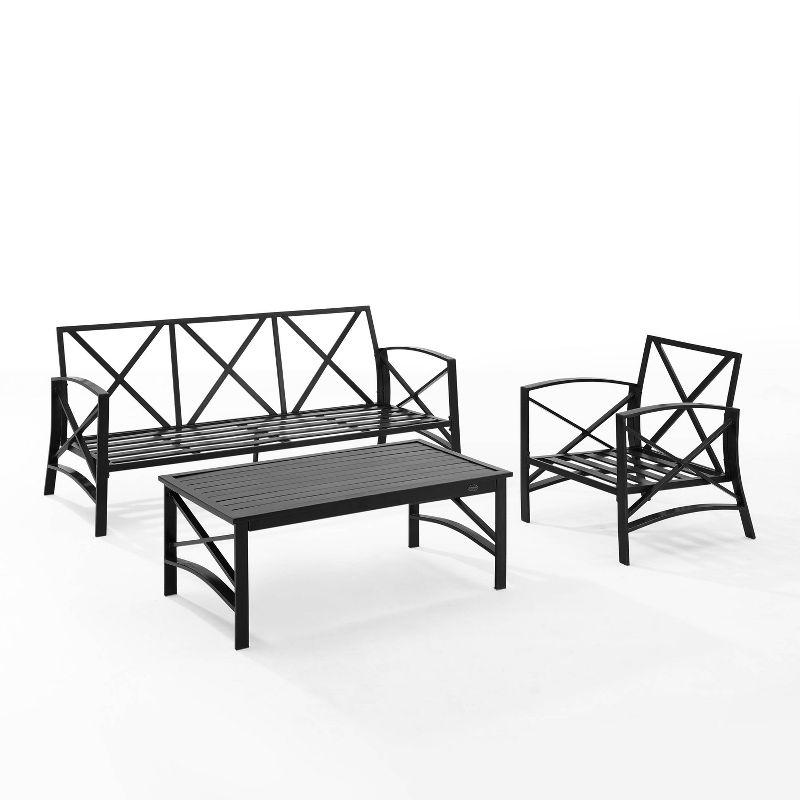 Kaplan 3pc Outdoor Sofa Set: Steel Frame, Weather-Resistant Cushions - Crosley