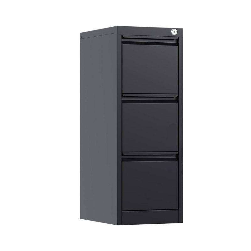 AOBABO 3 Drawer Vertical Steel File Organizer Filing Cabinet with Locking System and Adjustable Hanging Bars for Home and Office Organization, Black