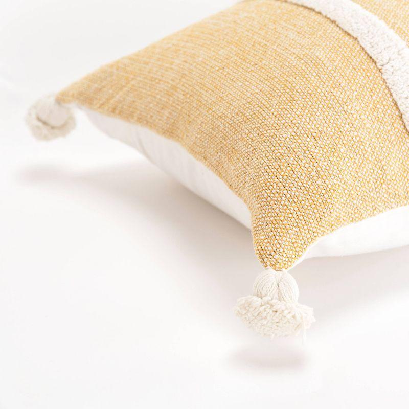 14"x26" Oversized Farmhouse Craft Lumbar Throw Pillow Yellow - Rizzy Home: Cotton Canvas, Indoor Use, Removable Cover