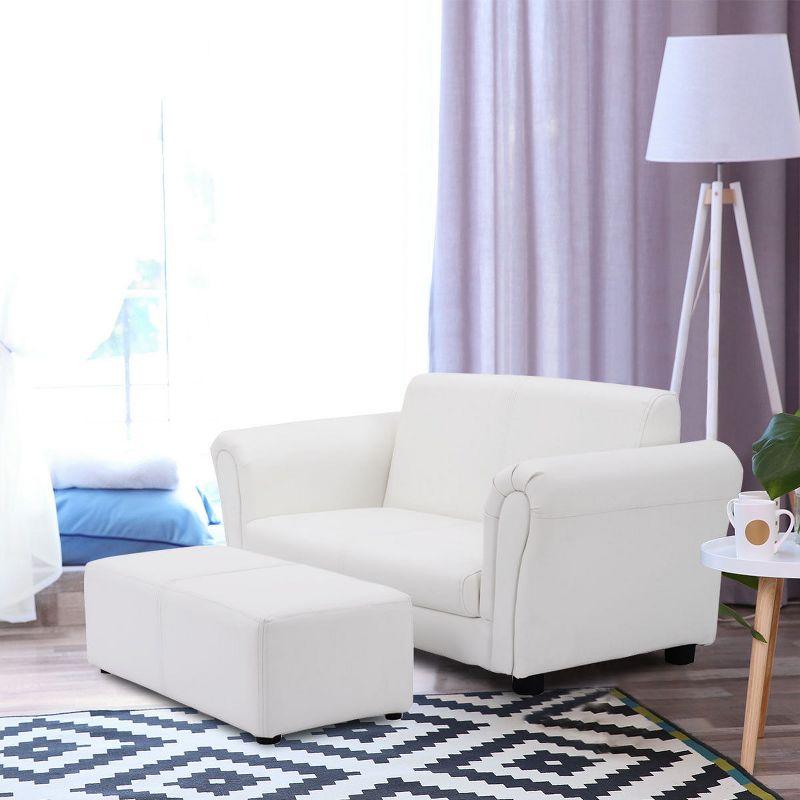Tangkula Kids Sofa Upholstered Lounge Children Couch Ottoman w/ Armrest White