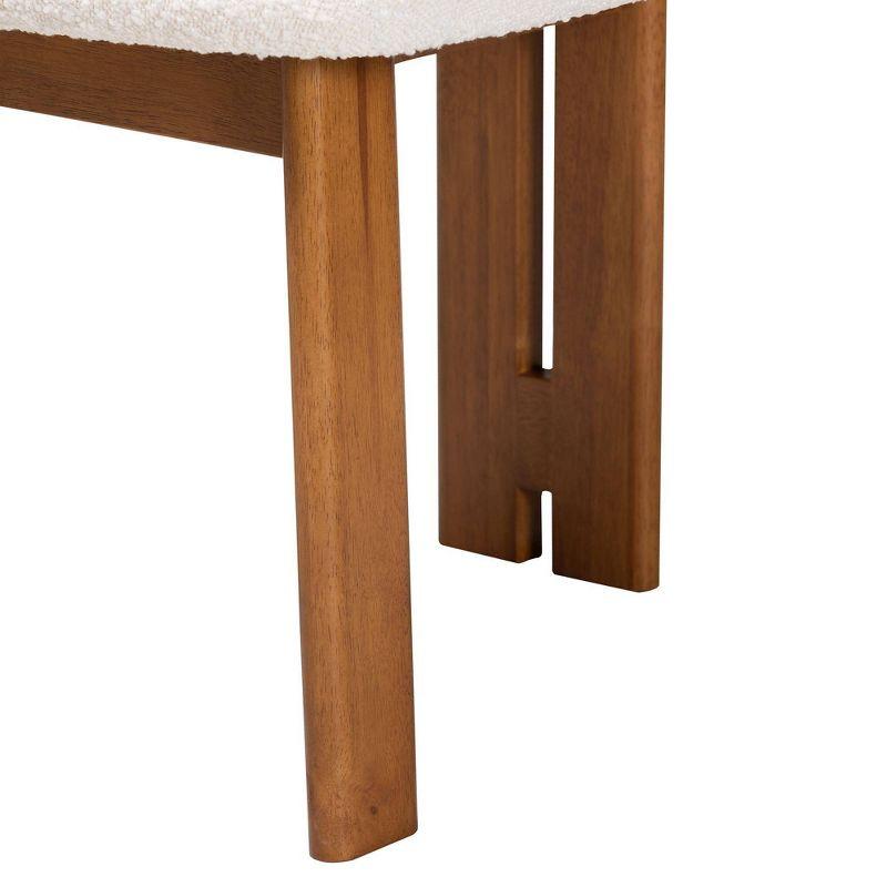 Baxton Studio 2pc Kacela Boucle Fabric and Wood Dining Chair Set Cream/Walnut Brown: Upholstered, Rubberwood Frame
