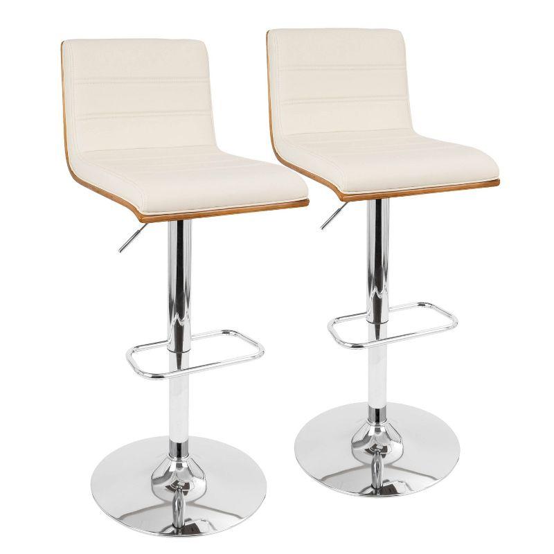 Set of 2 Vasari Adjustable Walnut Wood Barstools Cream - LumiSource: Padded Seat, Chrome Base, Swivel Function