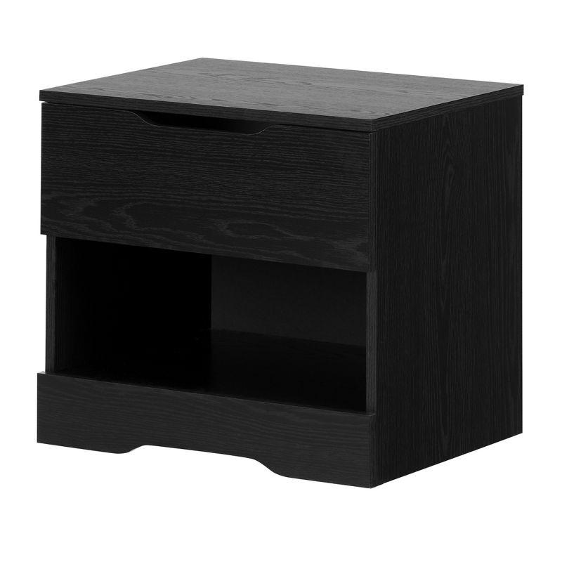 Modern Black Oak 1-Drawer Nightstand with Open Storage