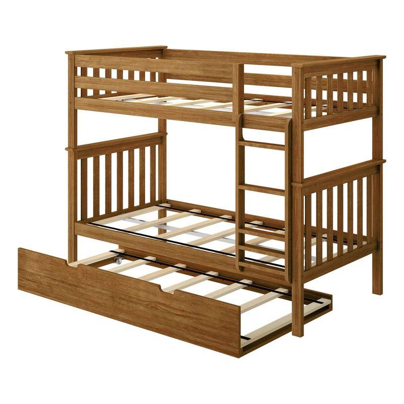 Plank+Beam Solid Wood Twin over Twin Bunk Bed with Storage Trundle for Adults/Kids, Pecan
