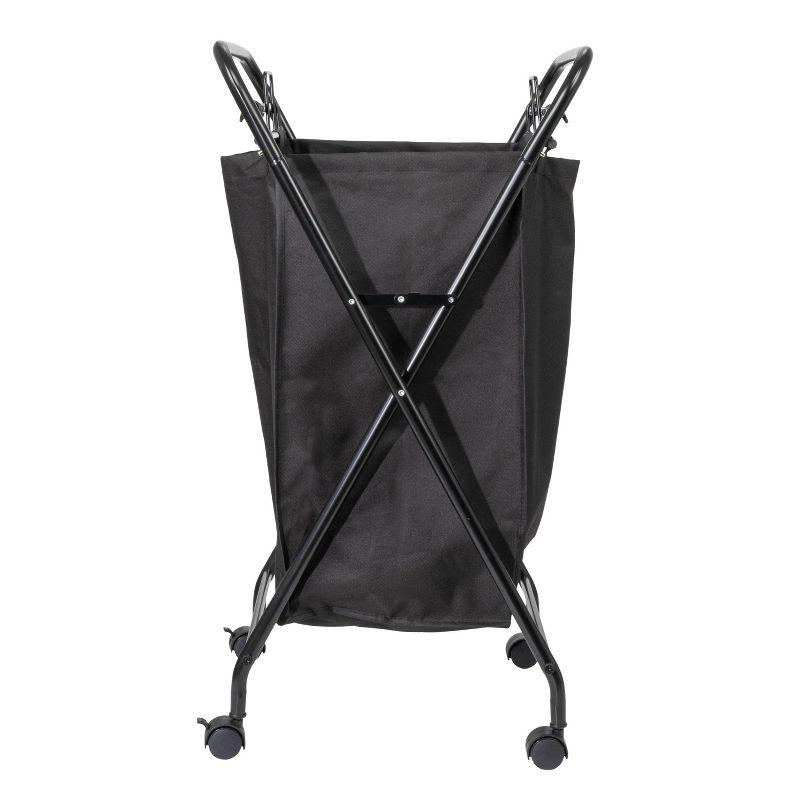 Household Essentials Rolling Laundry Hamper Heavy Duty Canvas Bag 2 Load Capacity Foldable Frame Black Bag