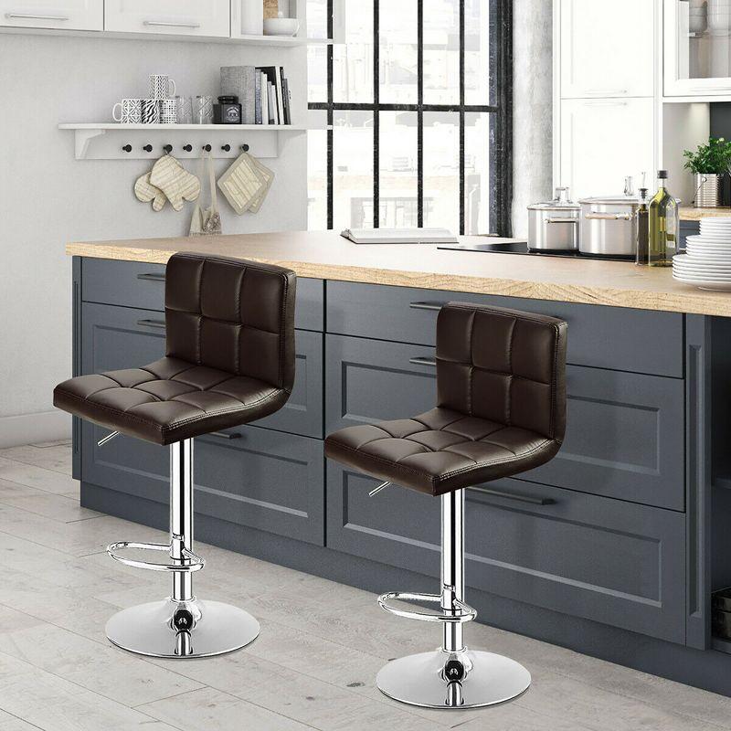 Costway Set of 2 Bar Stools Adjustable PU Leather Swivel Kitchen Counter Bar Chair Brown