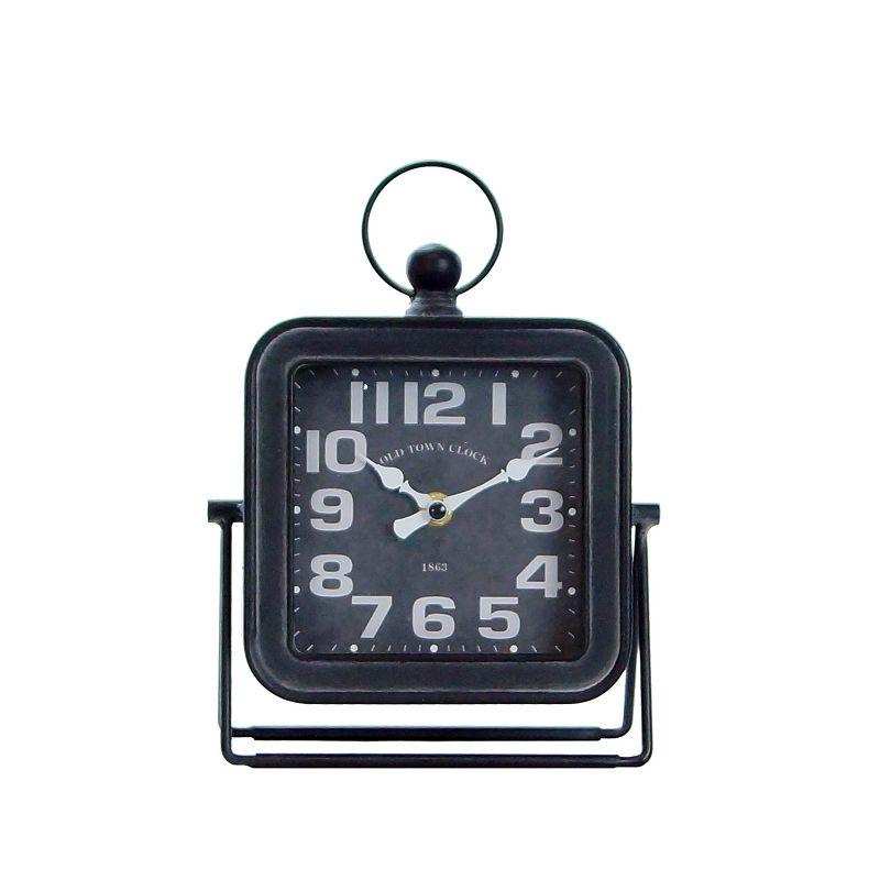 Black Metal Square Analog Table Clock