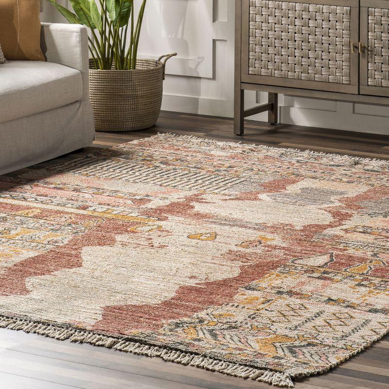 Nuloom Hermina Abstract 4x6 Jute Indoor Area Rug for Dining Room Rug Neutral Rug Living Room Rug Kitchen, Multicolor/Ivory