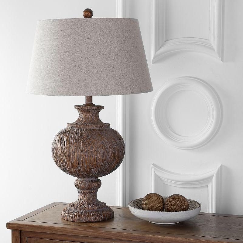 JONATHAN Y Scarlett 31" Resin LED Table Lamp, Dark Brown with Gray Shade
