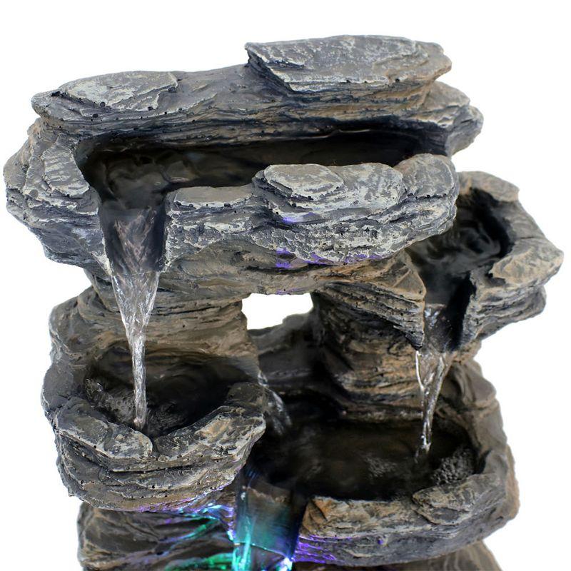 Sunnydaze Indoor Decorative Five Stream Rock Cavern Tabletop Water Fountain with Multi-Colored LED Lights - 13"