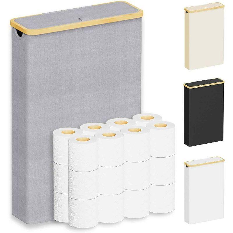 Extra Large Toilet Paper Storage With Lid, Holds Up To 24 Regular Rolls Or 18 Mega Rolls, Slim Basket Holder Bin Container For Bathroom Accessories Organizer