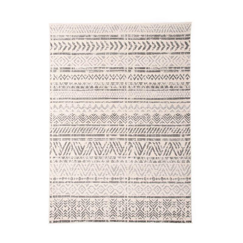 Elegant Gray Geometric 5'x7' Synthetic Reversible Area Rug