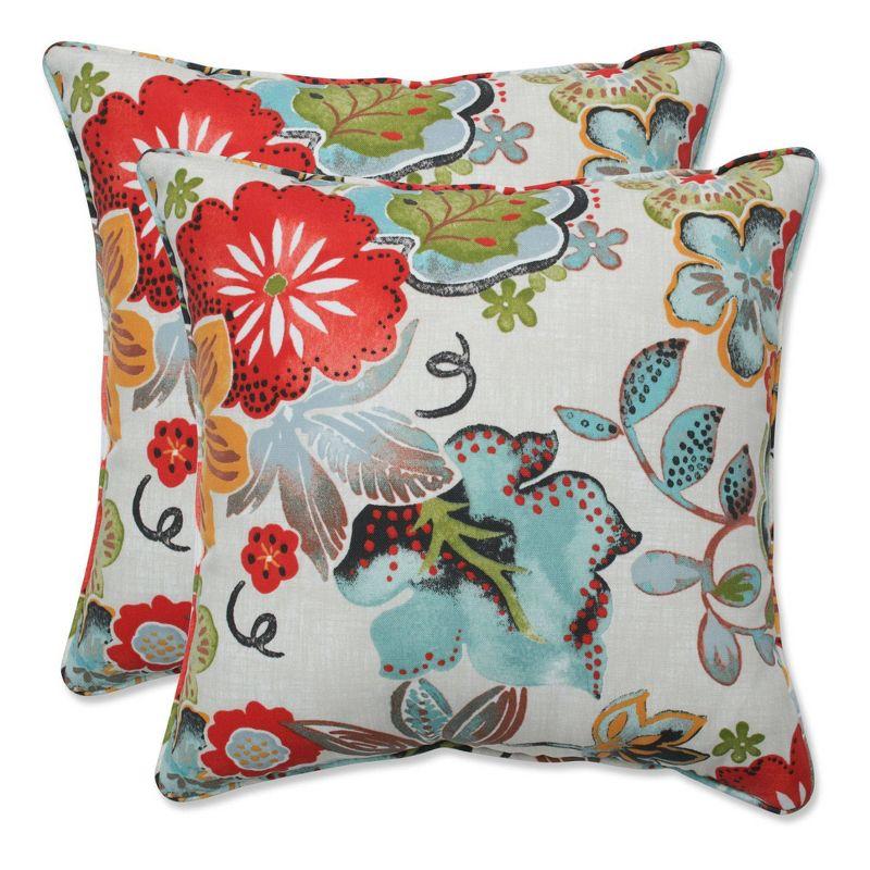 16.5" Square Floral Watercolor Linen Throw Pillow Set