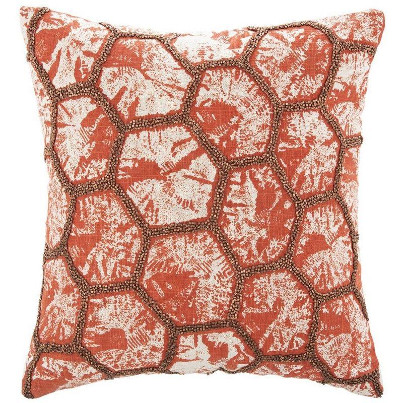 Burnt Orange Geometric Cotton Throw Pillow with Zipper