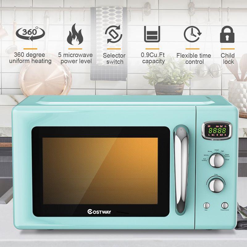 Costway 0.9Cu.ft. Retro Countertop Compact Microwave Oven 900W 8 Cooking Settings Green