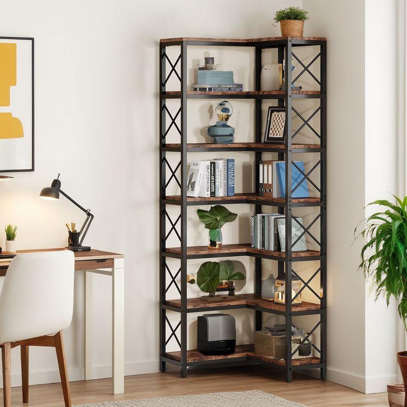 Lantine 7-Tier L-Shaped Bookshelf, Modern Corner Book Display Shelving Unit