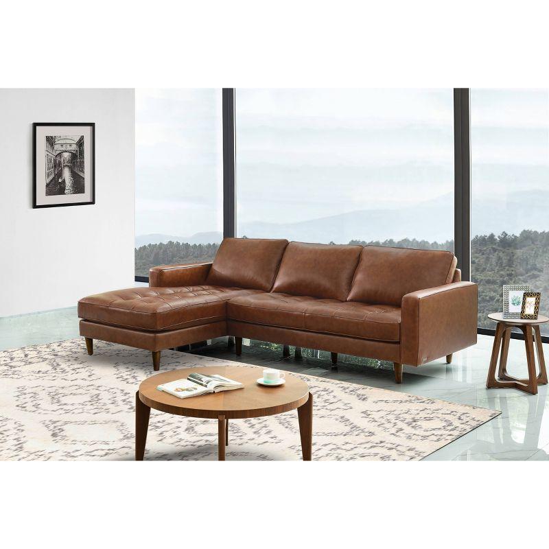 Hobbes Mid-Century Top-Grain Leather Brown Sectional Sofa