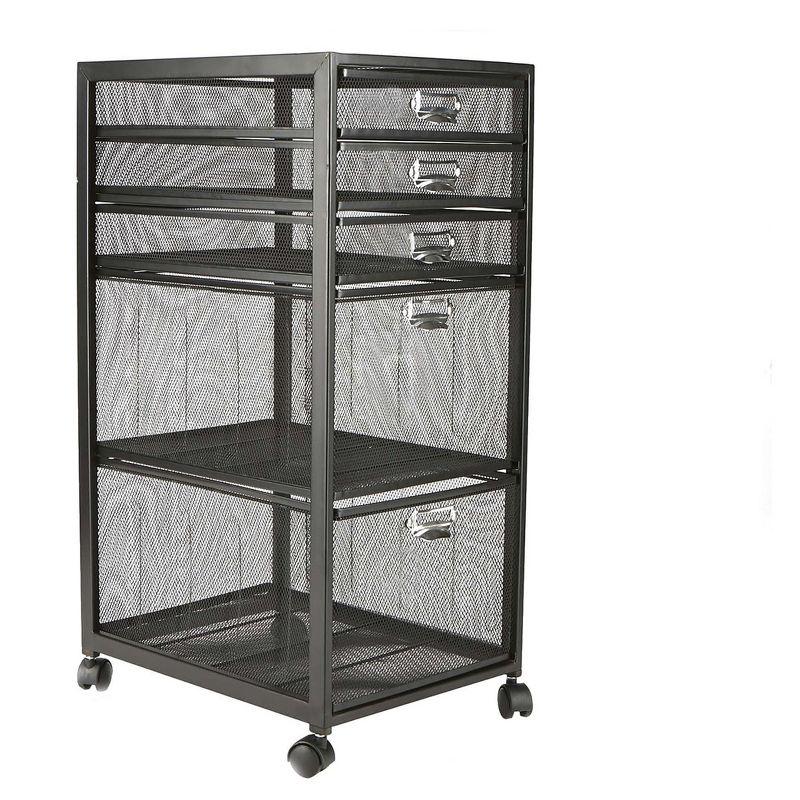 Black Mesh Rolling File Cabinet with 5 Drawers