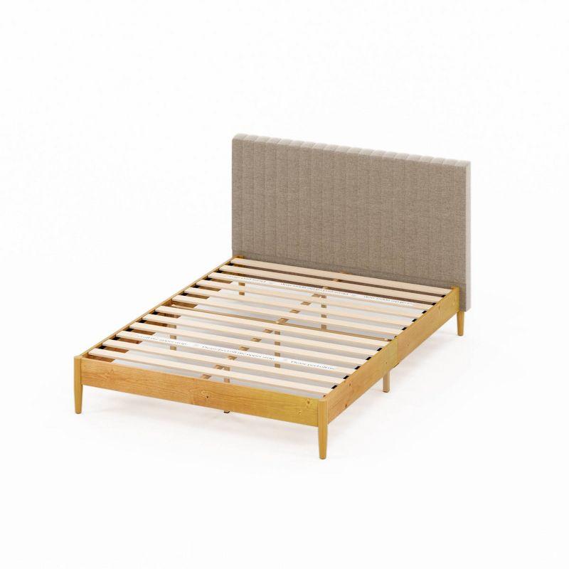 King Pine Wood Platform Bed Frame with Upholstered Headboard