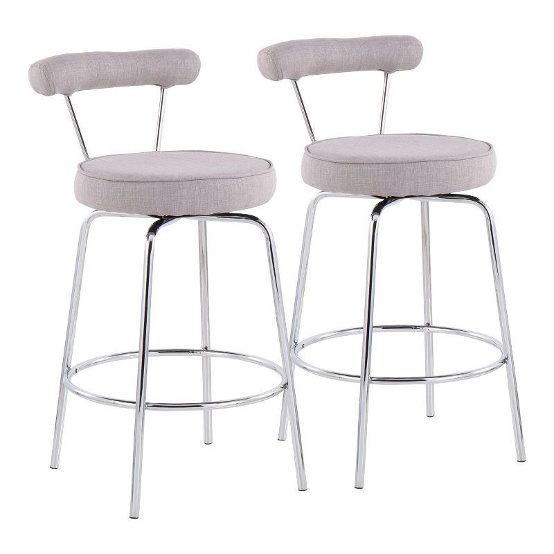 Contemporary Chrome 20" Swivel Counter Stool in Light Grey