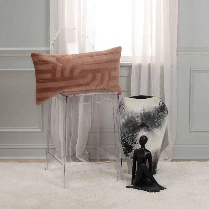 14"x26" Oversized Solid Striped Poly Filled Lumbar Throw Pillow Camel - Rizzy Home: Cotton Velvet, Removable Cover, Indoor Use