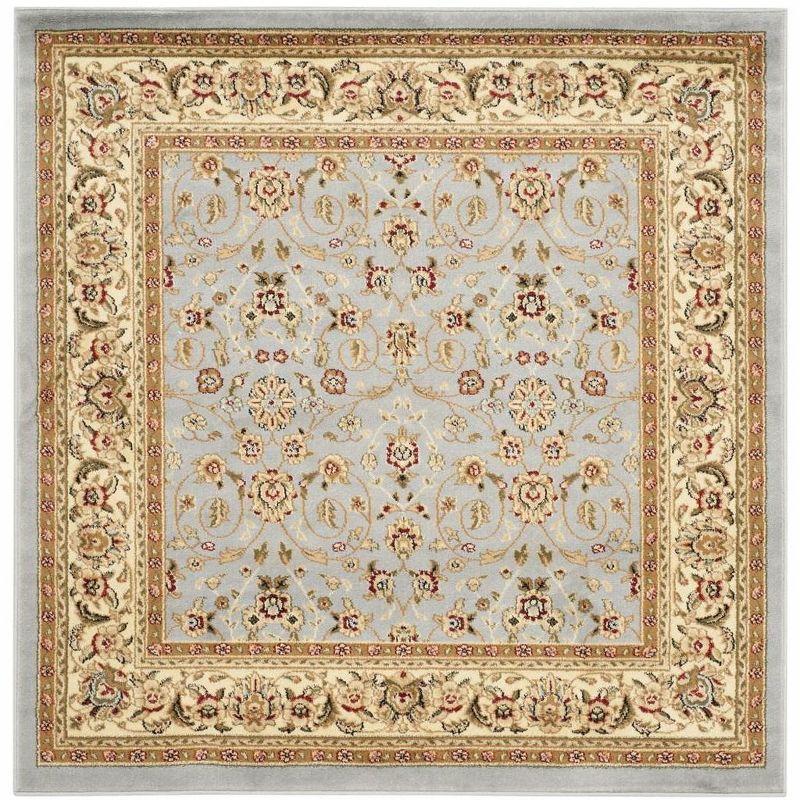 Light Blue and Ivory Floral Square Synthetic Area Rug