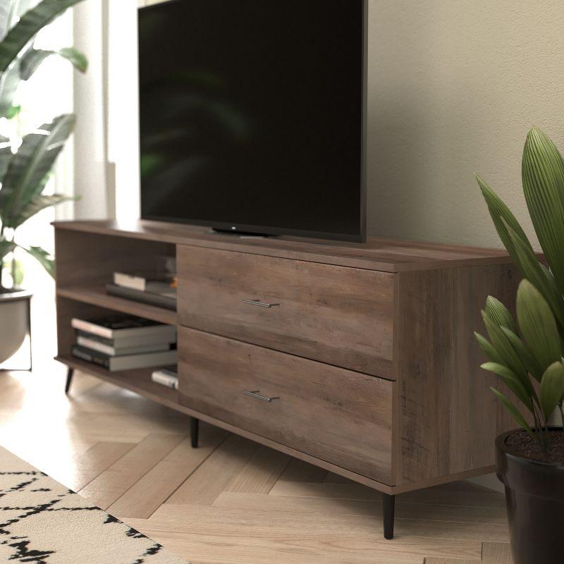 Mid-Century Walnut 65" TV Stand with Adjustable Shelf and Drawers