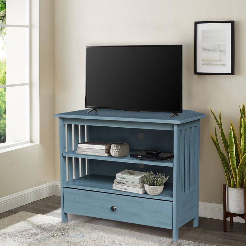 Ocean Blue Solid Parawood Corner TV Stand with Cabinet