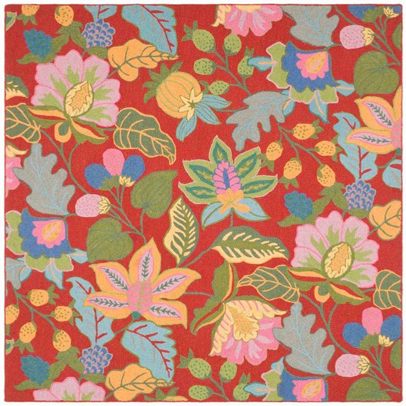 Red Floral Hand-Tufted Wool Square Area Rug