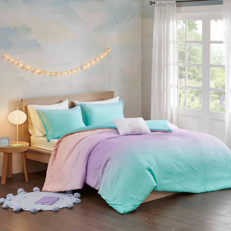 Intelligent Design Glimmer Watercolor Tye Dye Duvet Cover Set