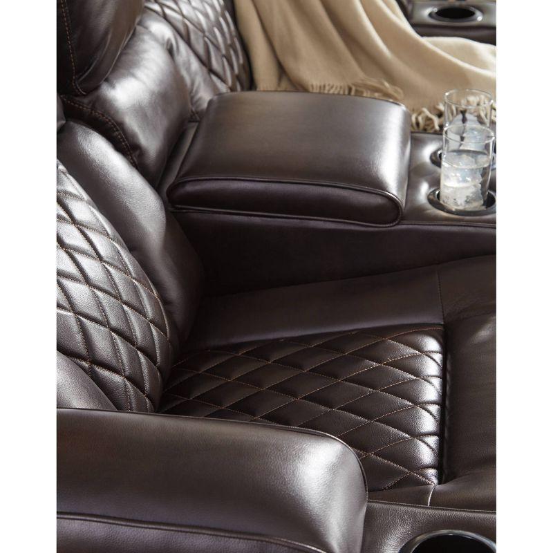 Warnerton Power Recliner Sofa with Adjustable Headrest Chocolate - Signature Design by Ashley: USB Port, Cup Holder, Storage