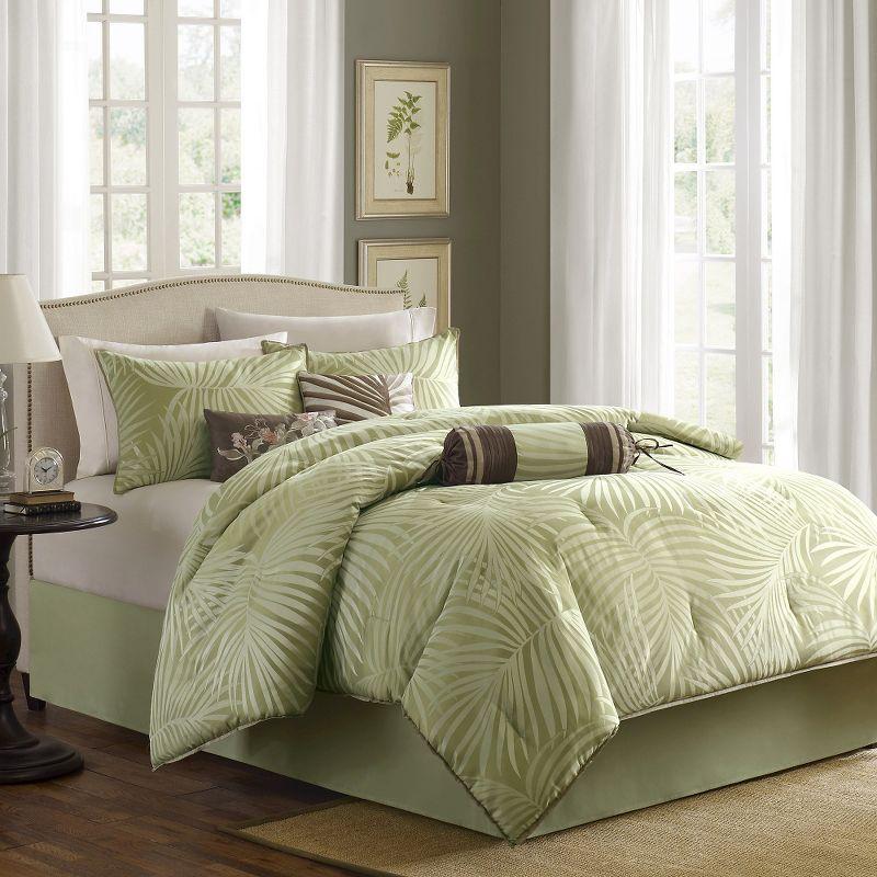 Soft Green Jacquard Tropical Comforter Set, California King