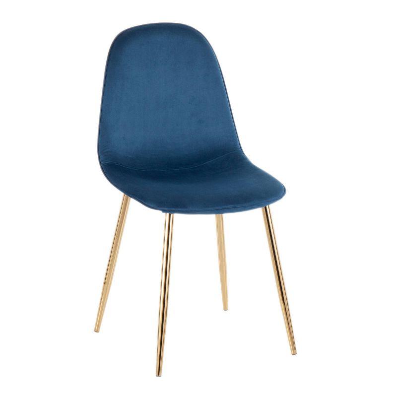 Set of 2 Pebble Contemporary Dining Chairs Gold/Blue - LumiSource: Velvet Upholstery, Chrome-Plated Finish, Metal Legs