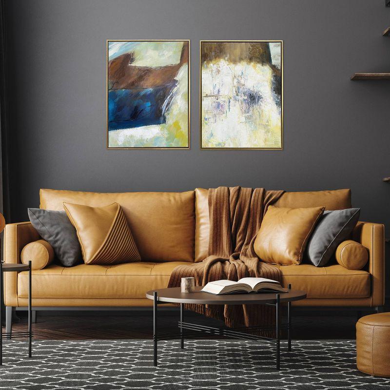 Gallery 57 (Set of 2) 24"x36" Earthen Harmony Abstract Hand Painted Floating Framed Canvas Wall Arts: Transitional Style