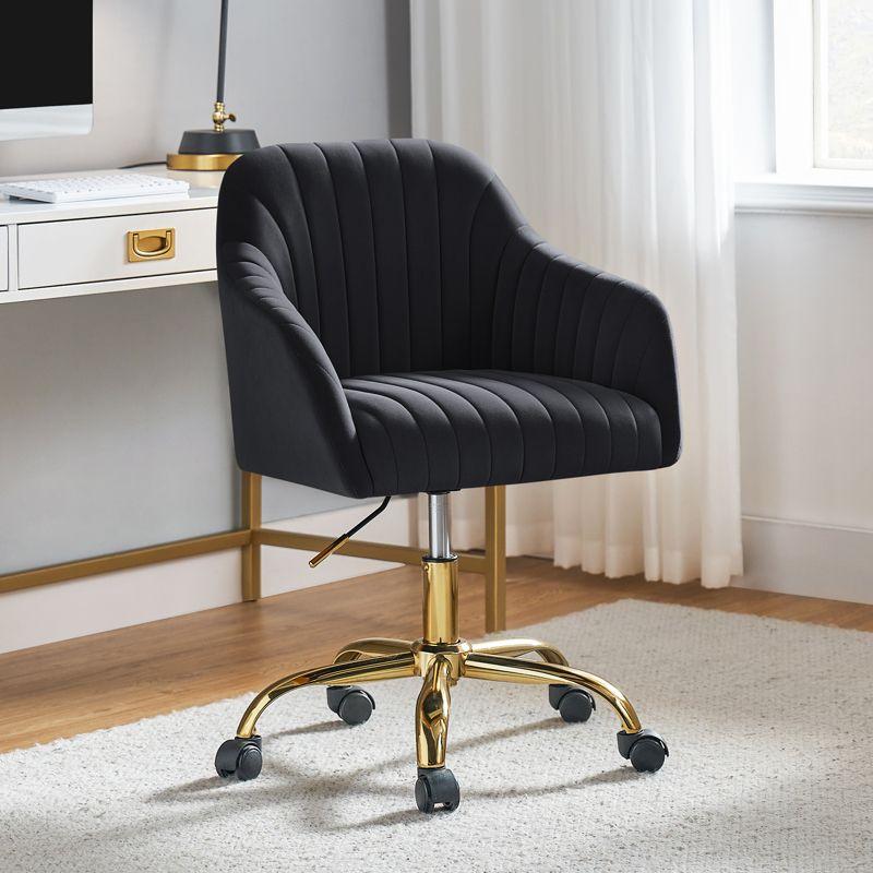 Alex Velvet Height-adjustable Swivel Task Office Chair with Channel-tufted Back and Gold Metal Base | Karat Home