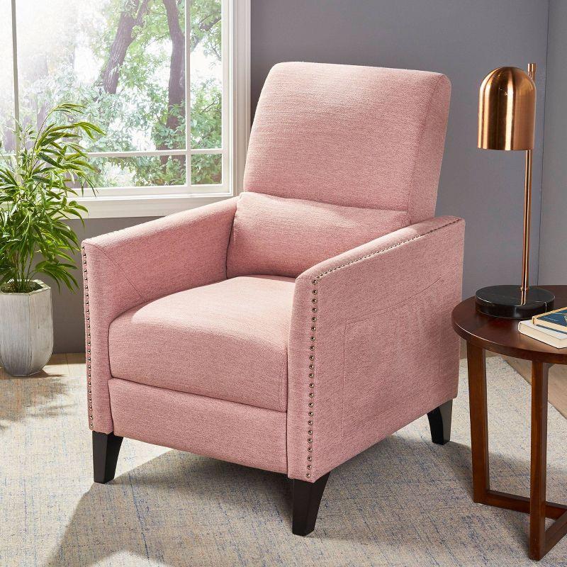Alscot Contemporary Push Back Recliner Light Pink - Christopher Knight Home: Upholstered Accent Chair, 250lb Capacity