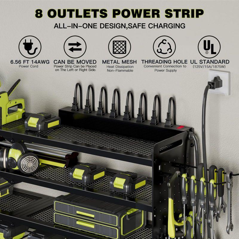 Hausource 4-Tier Tool Organizer Wall Mount Tool Storage Utility Shelf w/8 Drill Holder,Red/Black/Yellow