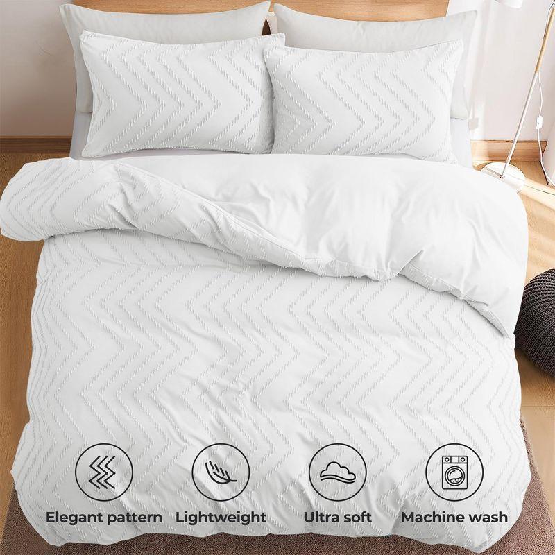 Peace Nest Tufted Clipped Jacquard Geometric Duvet Cover & Pillowcase Set, Wave White, Full/Queen, 90"x90"