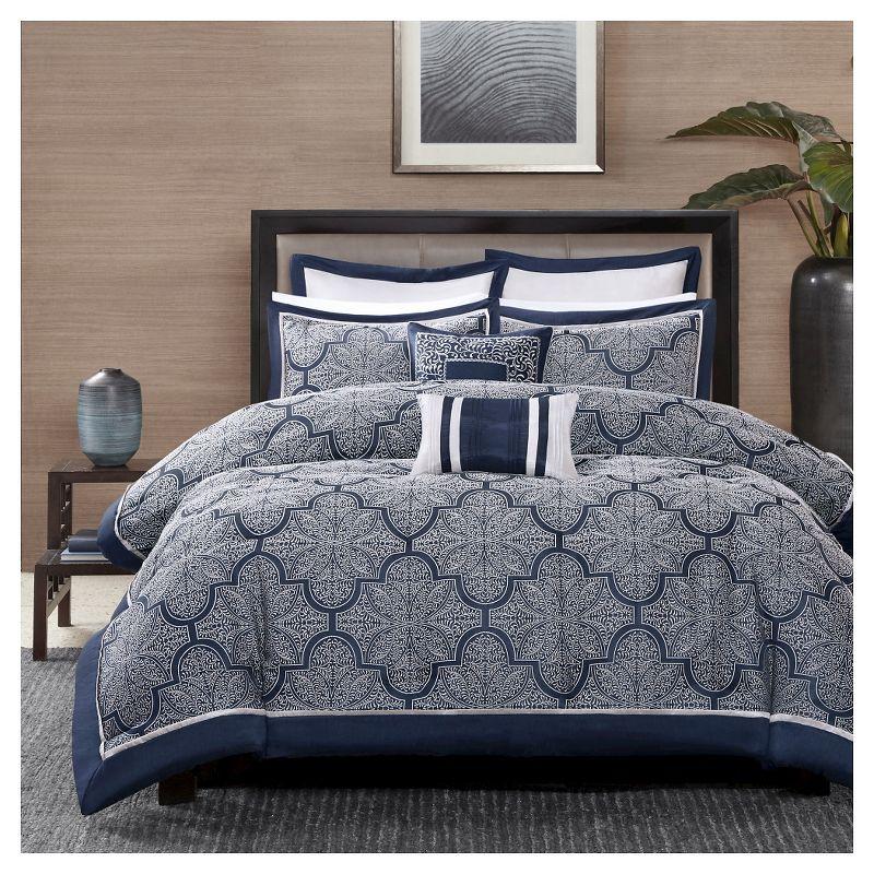 Navy Jacquard Microfiber California King Comforter Set