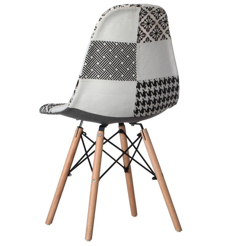 Fabulaxe Modern Fabric Patchwork Chair with Wooden Legs for Kitchen, Dining Room, Entryway, Living Room with Black & White Patterns