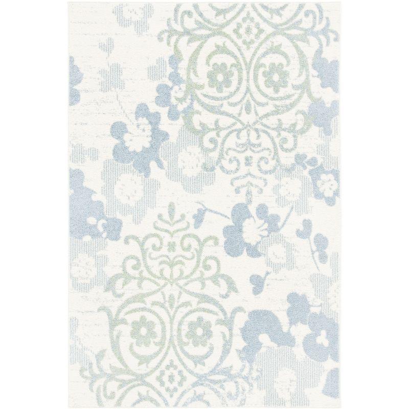 Ivory and Blue Floral Synthetic 6' x 9' Area Rug