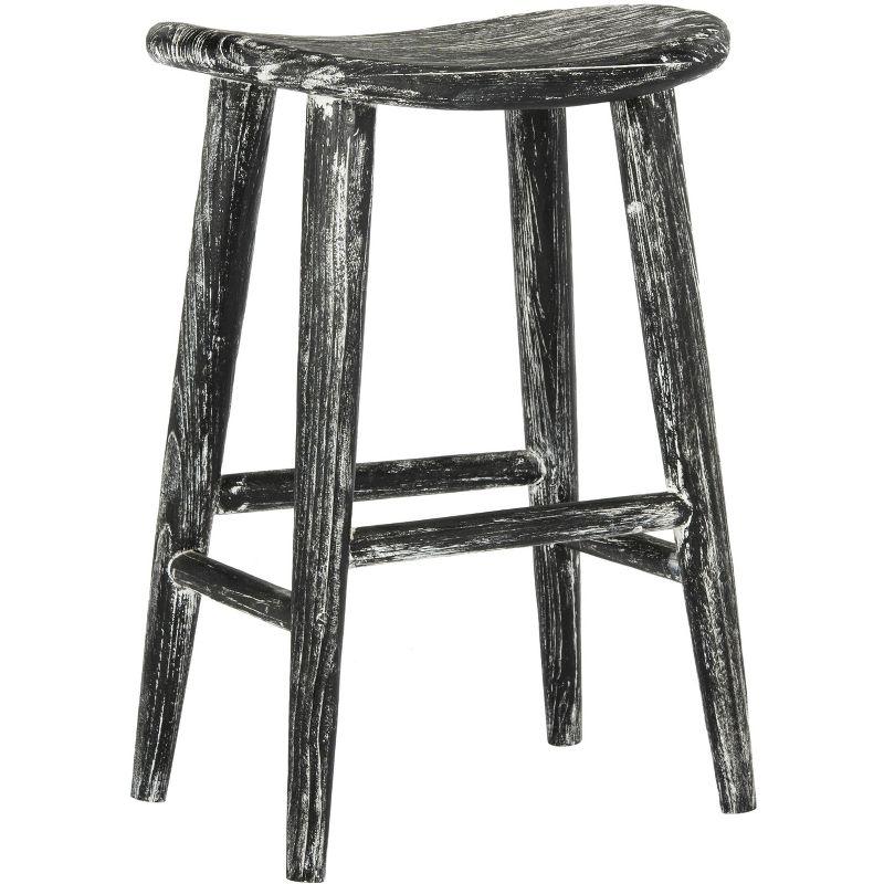 Colton Wood Counter Stool - Black/White Wash/Sungkai Wood - Safavieh