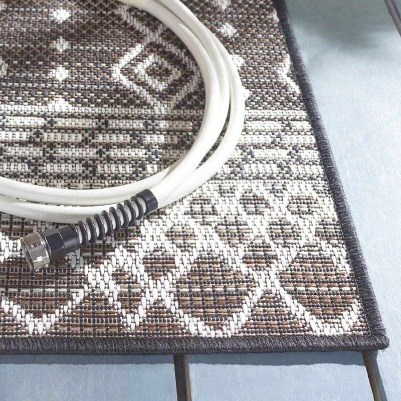 Havana Brown and Ivory Geometric Indoor/Outdoor Runner Rug